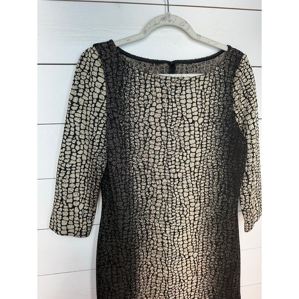 St. John Black and Cream Patterned Long Sleeve Dress